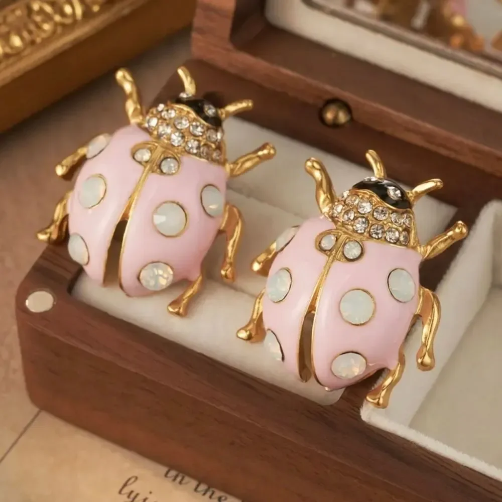 18K Gold Plated Pink Ladybug Earrings
